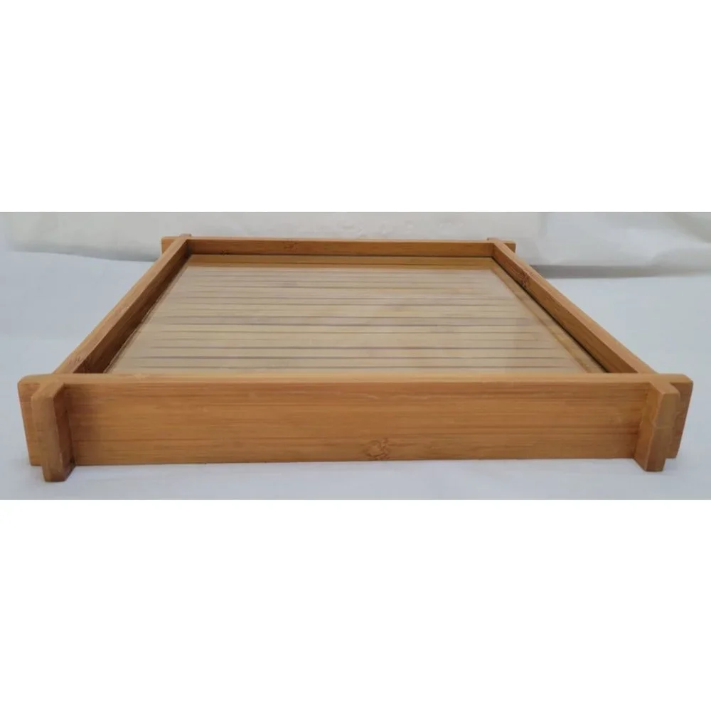 PartyLite Bamboo Wooden Tray Holder with Mint Green Box - Picture 3 of 15